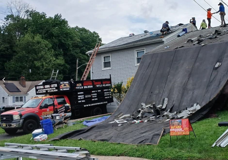 AG Restorations roofing contractors installing residential roof in Linden New Jersey