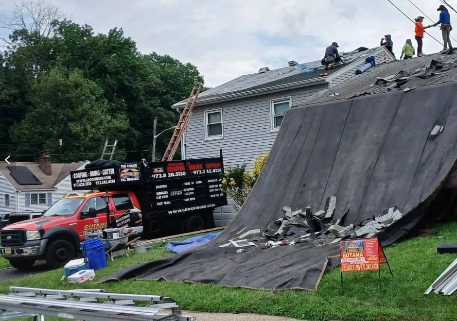 AG Restorations roofing contractors installing residential roof in Linden New Jersey